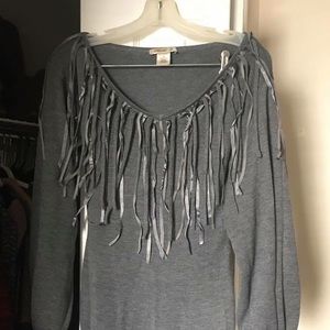Arden B sweater dress with suede fringe